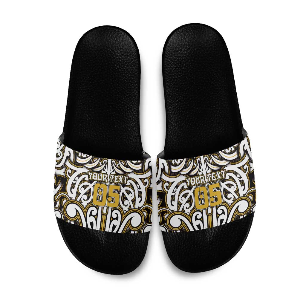 Custom Aotearoa Taranaki Slide Sandals Maori Tribal Pattern Mix Poutama