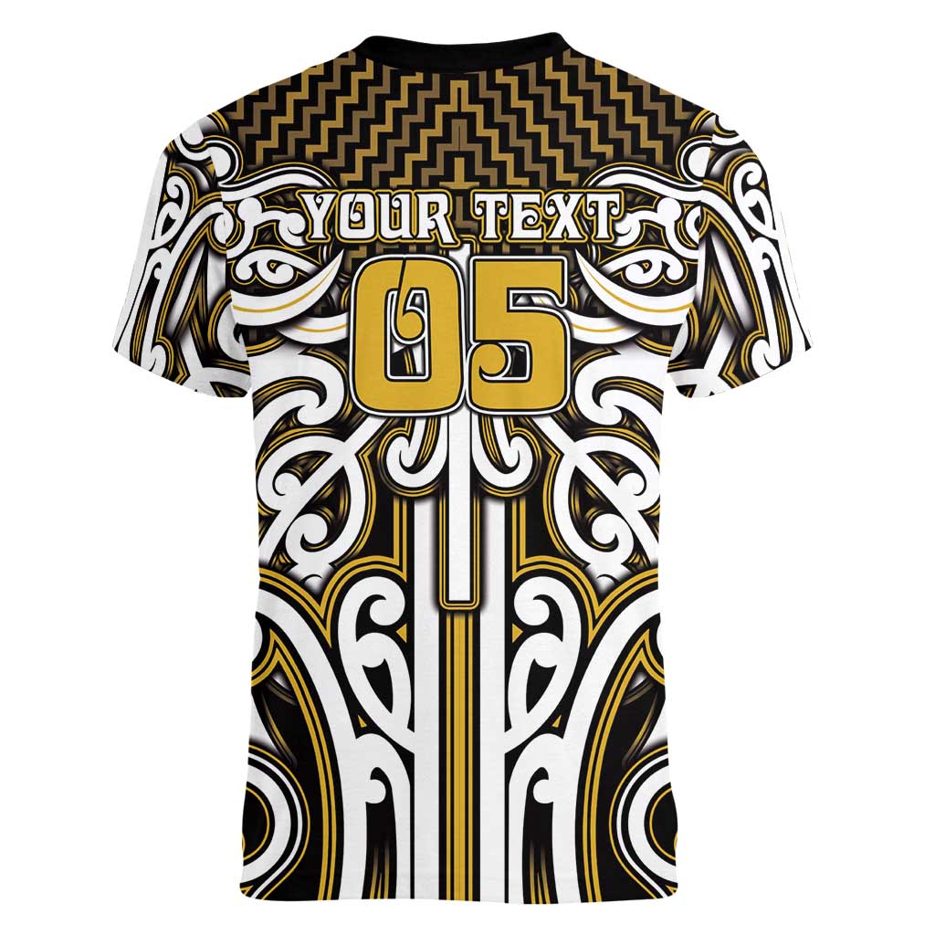 Custom Aotearoa Taranaki Women V-Neck T-Shirt Maori Tribal Pattern Mix Poutama LT05 - Polynesian Pride