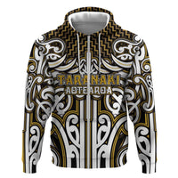 Custom Aotearoa Taranaki Zip Hoodie Maori Tribal Pattern Mix Poutama LT05 Zip Hoodie Yellow - Polynesian Pride
