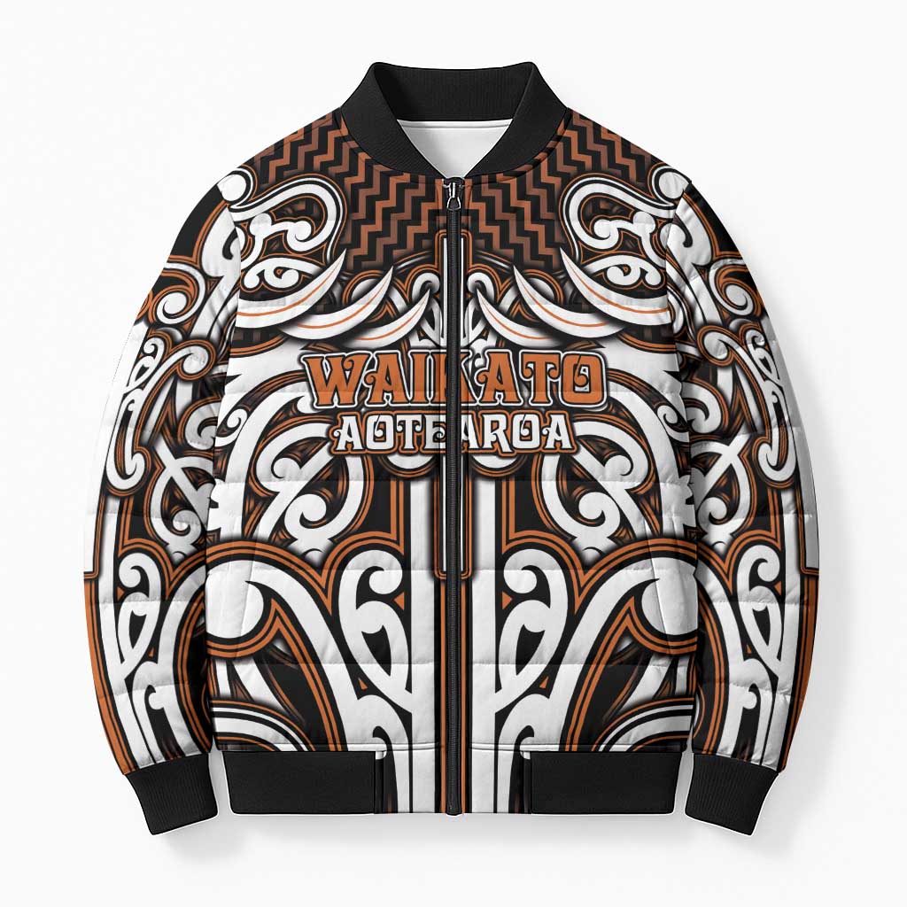 Custom Aotearoa Waikato Bomber Puffer Jacket Maori Tribal Pattern Mix Poutama