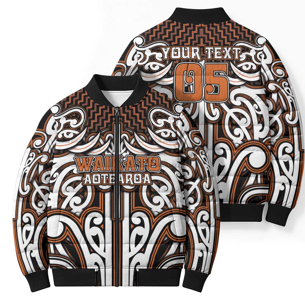 Custom Aotearoa Waikato Bomber Puffer Jacket Maori Tribal Pattern Mix Poutama