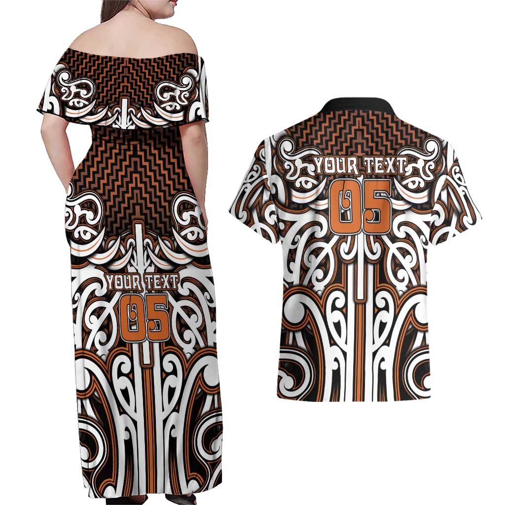Custom Aotearoa Waikato Couples Matching Off Shoulder Maxi Dress and Hawaiian Shirt Maori Tribal Pattern Mix Poutama LT05 - Polynesian Pride
