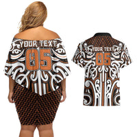 Custom Aotearoa Waikato Couples Matching Off Shoulder Short Dress and Hawaiian Shirt Maori Tribal Pattern Mix Poutama LT05 - Polynesian Pride