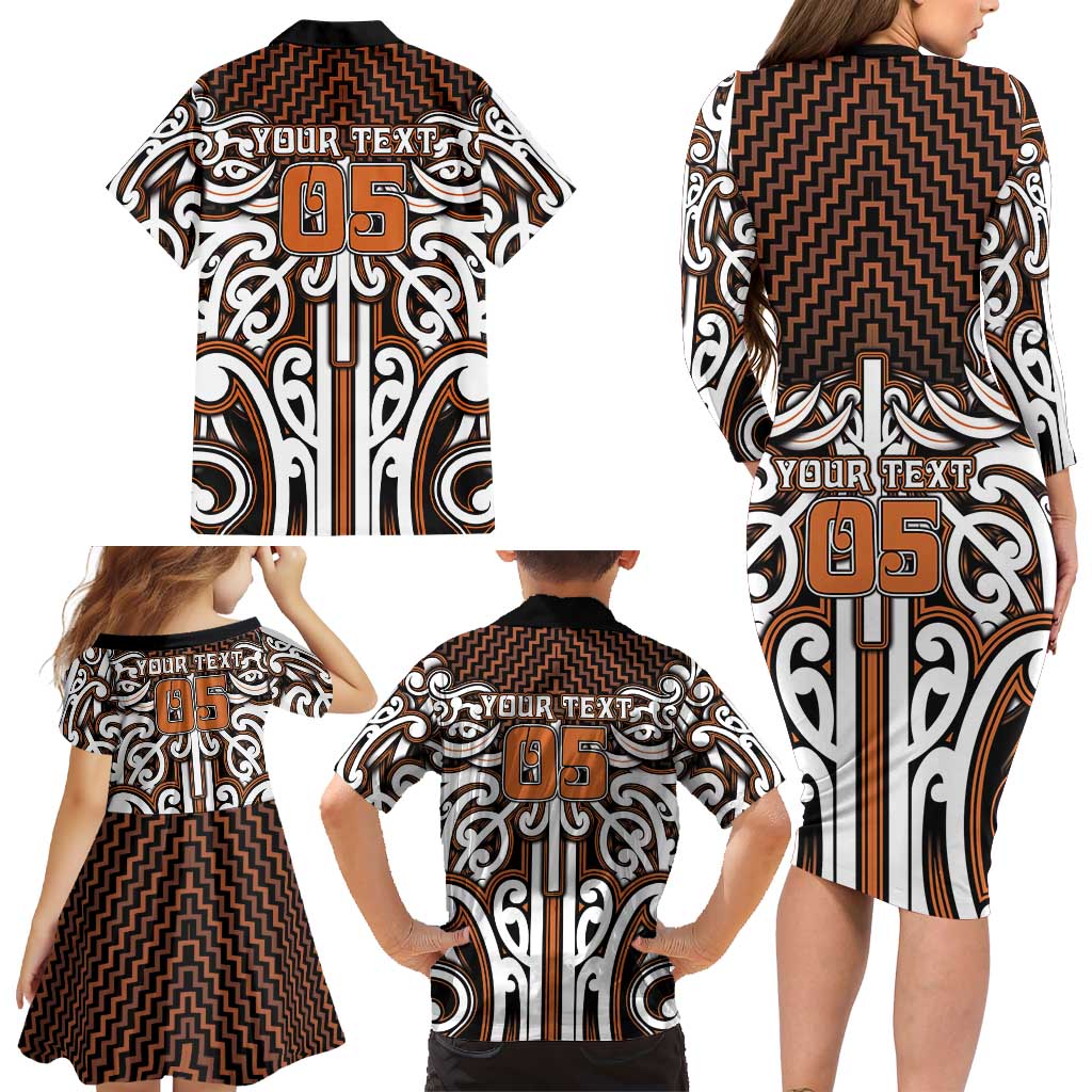 Custom Aotearoa Waikato Family Matching Long Sleeve Bodycon Dress and Hawaiian Shirt Maori Tribal Pattern Mix Poutama