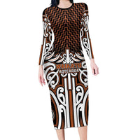 Custom Aotearoa Waikato Family Matching Long Sleeve Bodycon Dress and Hawaiian Shirt Maori Tribal Pattern Mix Poutama