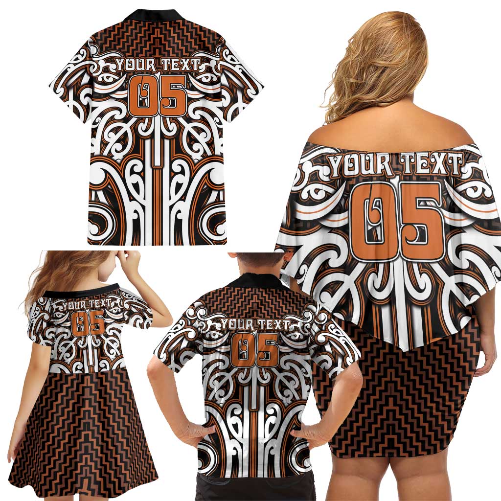Custom Aotearoa Waikato Family Matching Off Shoulder Short Dress and Hawaiian Shirt Maori Tribal Pattern Mix Poutama