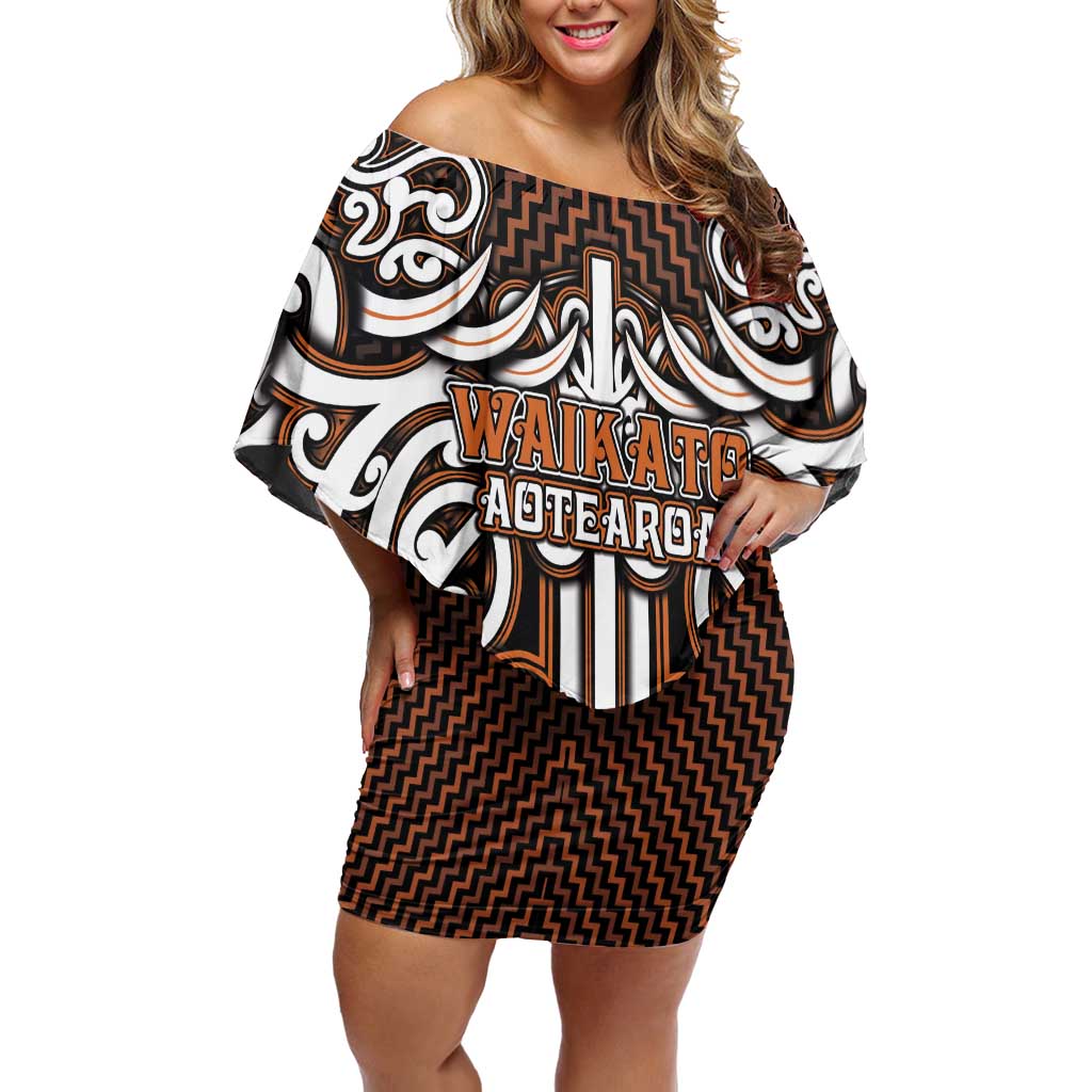 Custom Aotearoa Waikato Family Matching Off Shoulder Short Dress and Hawaiian Shirt Maori Tribal Pattern Mix Poutama