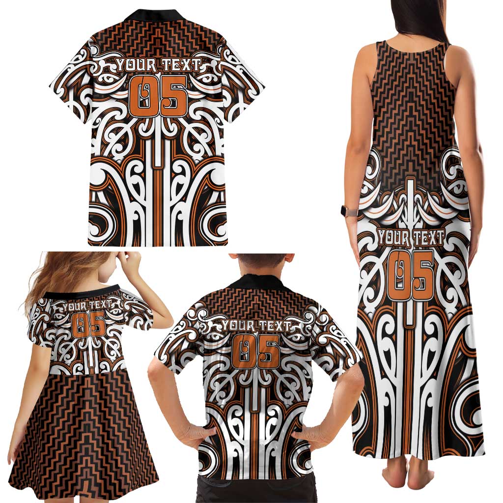 Custom Aotearoa Waikato Family Matching Tank Maxi Dress and Hawaiian Shirt Maori Tribal Pattern Mix Poutama