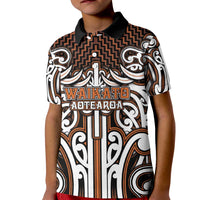 Custom Aotearoa Waikato Kid Polo Shirt Maori Tribal Pattern Mix Poutama LT05 Kid Orange - Polynesian Pride