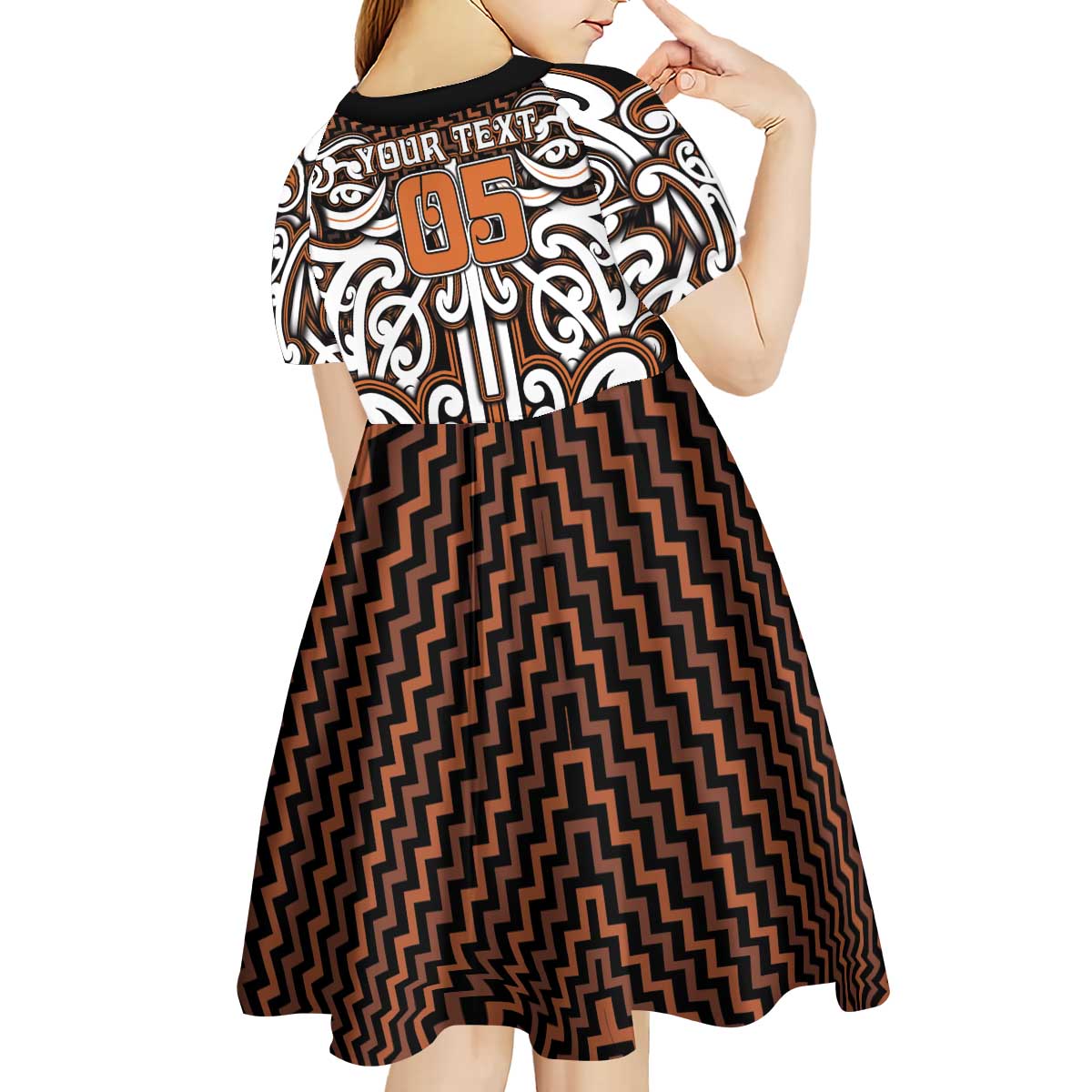 Custom Aotearoa Waikato Kid Short Sleeve Dress Maori Tribal Pattern Mix Poutama