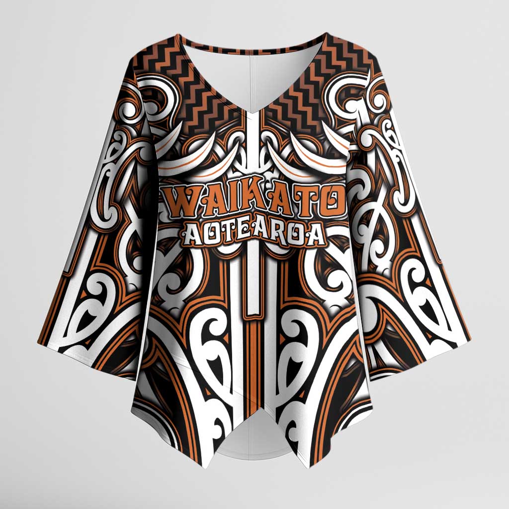 Custom Aotearoa Waikato Kimono Sleeve Blouse Maori Tribal Pattern Mix Poutama