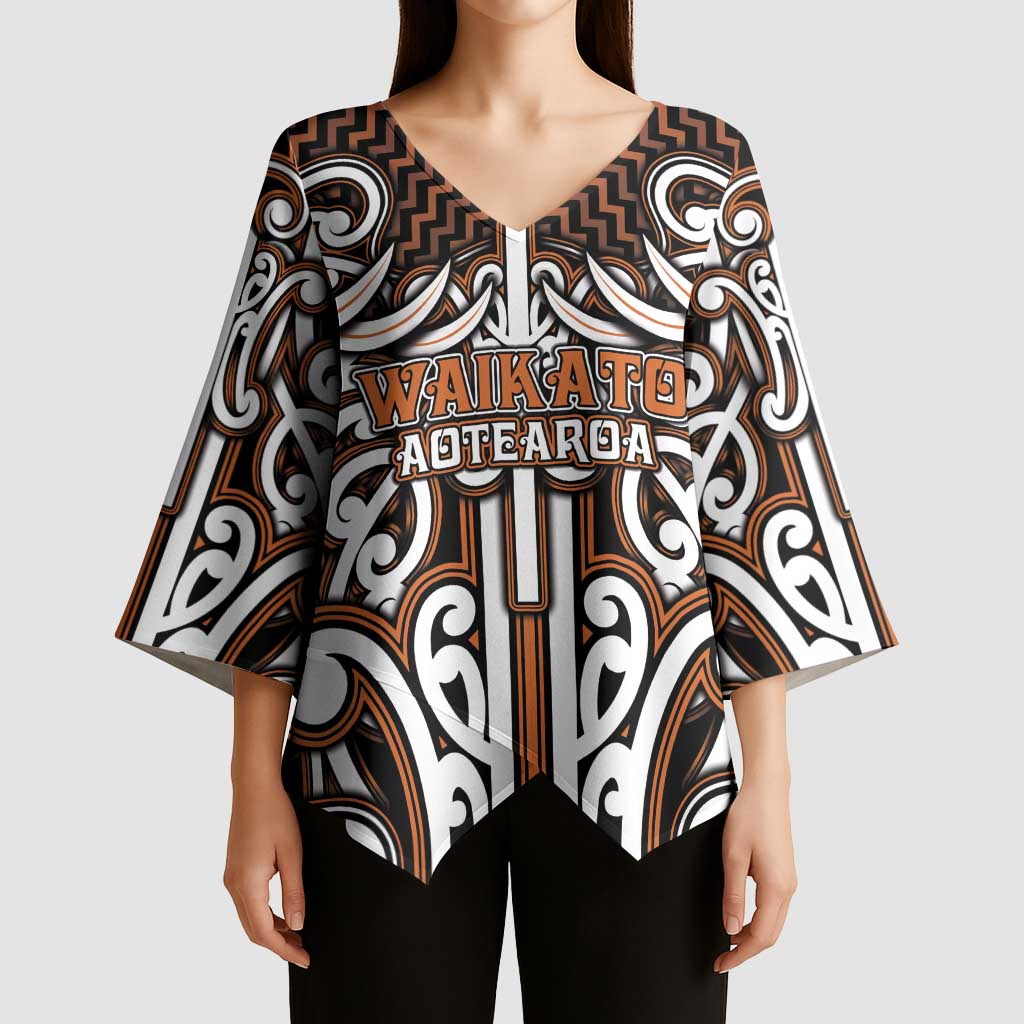 Custom Aotearoa Waikato Kimono Sleeve Blouse Maori Tribal Pattern Mix Poutama