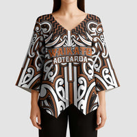 Custom Aotearoa Waikato Kimono Sleeve Blouse Maori Tribal Pattern Mix Poutama