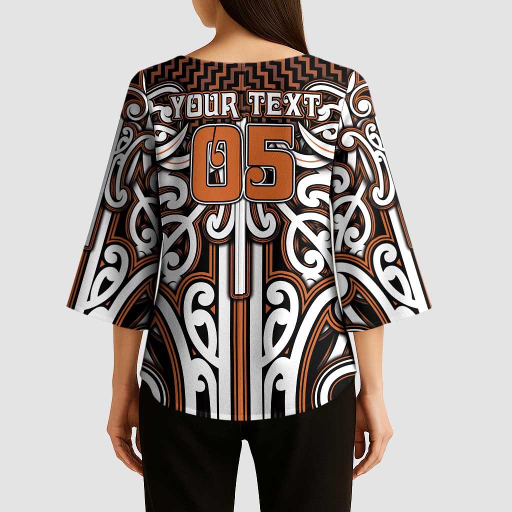 Custom Aotearoa Waikato Kimono Sleeve Blouse Maori Tribal Pattern Mix Poutama