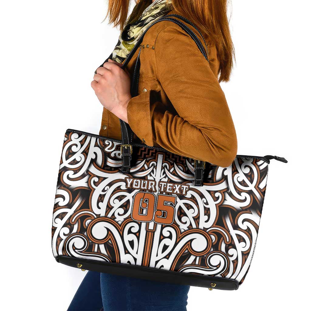 Custom Aotearoa Waikato Leather Tote Bag Maori Tribal Pattern Mix Poutama LT05 Orange - Polynesian Pride