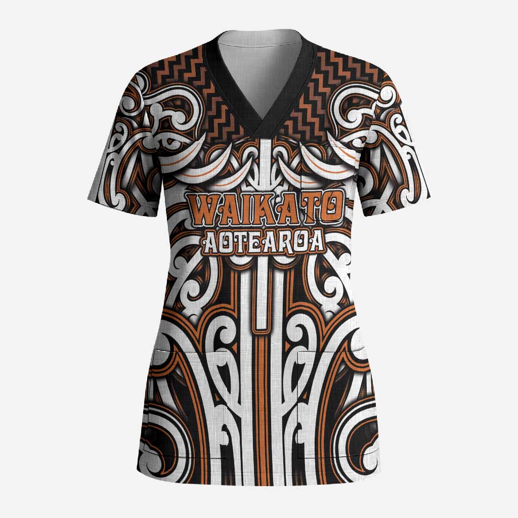 Custom Aotearoa Waikato Scrub Top Maori Tribal Pattern Mix Poutama