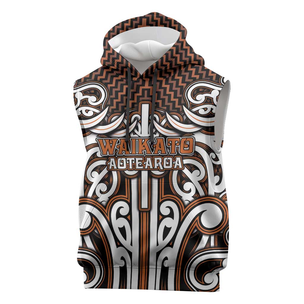 Custom Aotearoa Waikato Sleeveless Hoodie Maori Tribal Pattern Mix Poutama
