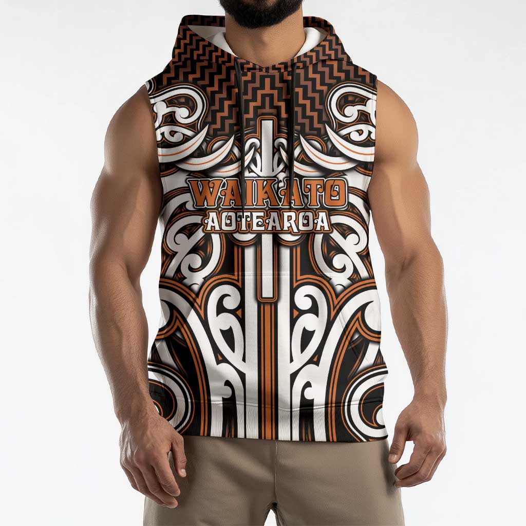 Custom Aotearoa Waikato Sleeveless Hoodie Maori Tribal Pattern Mix Poutama LT05 - Polynesian Pride
