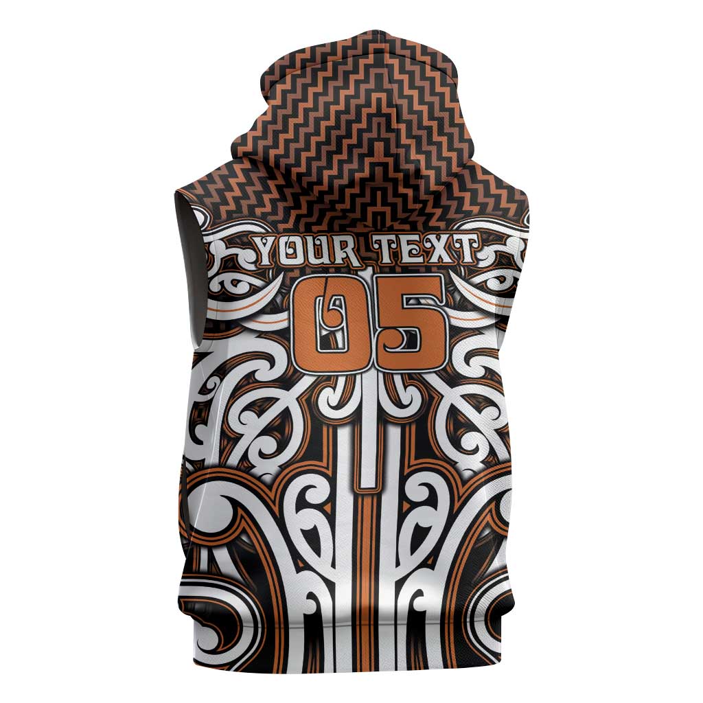 Custom Aotearoa Waikato Sleeveless Zip Hoodie Maori Tribal Pattern Mix Poutama