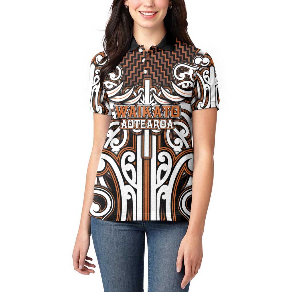 Custom Aotearoa Waikato Women Polo Shirt Maori Tribal Pattern Mix Poutama LT05 - Polynesian Pride