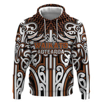 Custom Aotearoa Waikato Zip Hoodie Maori Tribal Pattern Mix Poutama LT05 Pullover Hoodie Orange - Polynesian Pride