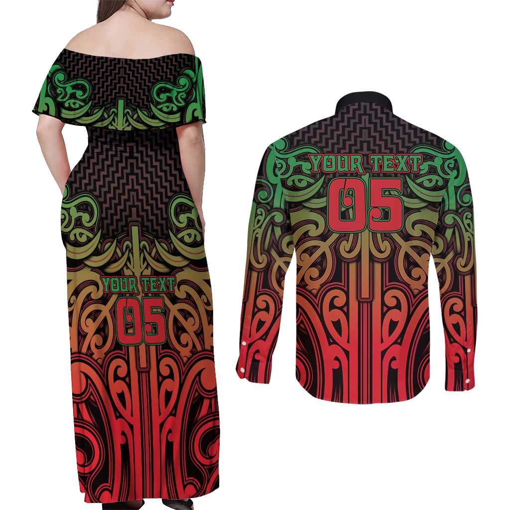 Custom Aotearoa Tuhoe Couples Matching Off Shoulder Maxi Dress and Long Sleeve Button Shirt Maori Tribal Pattern Mix Poutama LT05 - Polynesian Pride