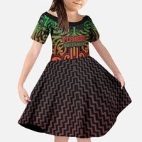 Custom Aotearoa Tuhoe Family Matching Mermaid Dress and Hawaiian Shirt Maori Tribal Pattern Mix Poutama LT05 Daughter's Dress Black - Polynesian Pride