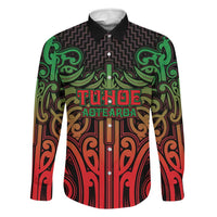Custom Aotearoa Tuhoe Family Matching Mermaid Dress and Hawaiian Shirt Maori Tribal Pattern Mix Poutama LT05 Dad's Shirt - Long Sleeve Black - Polynesian Pride