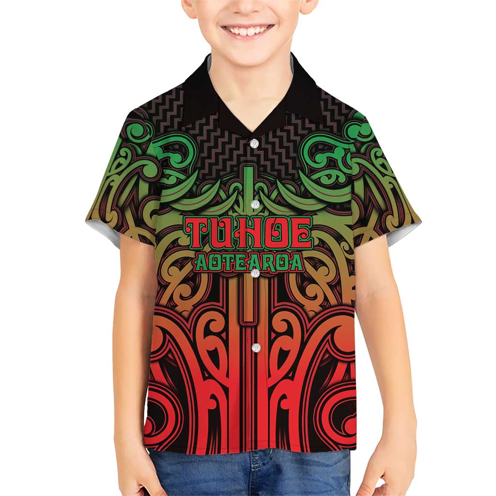Custom Aotearoa Tuhoe Family Matching Mermaid Dress and Hawaiian Shirt Maori Tribal Pattern Mix Poutama LT05 Son's Shirt Black - Polynesian Pride