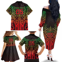 Custom Aotearoa Tuhoe Family Matching Off The Shoulder Long Sleeve Dress and Hawaiian Shirt Maori Tribal Pattern Mix Poutama