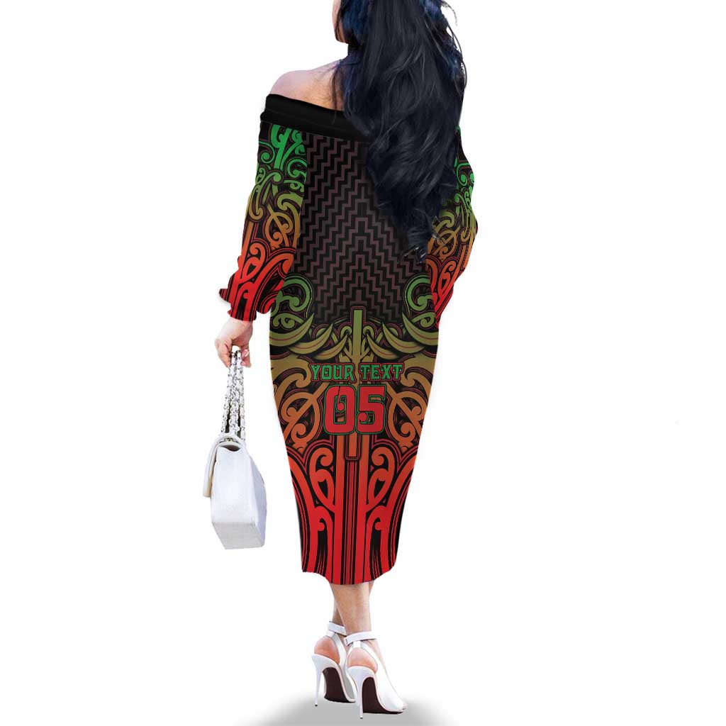 Custom Aotearoa Tuhoe Family Matching Off The Shoulder Long Sleeve Dress and Hawaiian Shirt Maori Tribal Pattern Mix Poutama