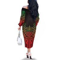 Custom Aotearoa Tuhoe Family Matching Off The Shoulder Long Sleeve Dress and Hawaiian Shirt Maori Tribal Pattern Mix Poutama