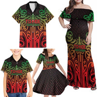 Custom Aotearoa Tuhoe Family Matching Off Shoulder Maxi Dress and Hawaiian Shirt Maori Tribal Pattern Mix Poutama