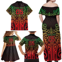 Custom Aotearoa Tuhoe Family Matching Off Shoulder Maxi Dress and Hawaiian Shirt Maori Tribal Pattern Mix Poutama