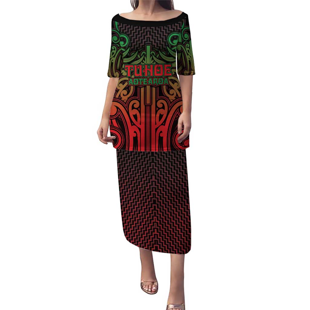 Custom Aotearoa Tuhoe Family Matching Puletasi and Hawaiian Shirt Maori Tribal Pattern Mix Poutama
