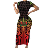 Custom Aotearoa Tuhoe Family Matching Short Sleeve Bodycon Dress and Hawaiian Shirt Maori Tribal Pattern Mix Poutama