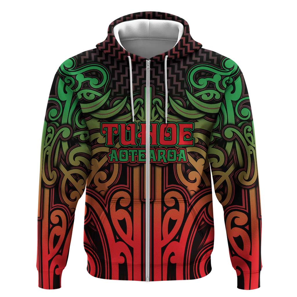 Custom Aotearoa Tuhoe Hoodie Maori Tribal Pattern Mix Poutama LT05 Zip Hoodie Black - Polynesian Pride