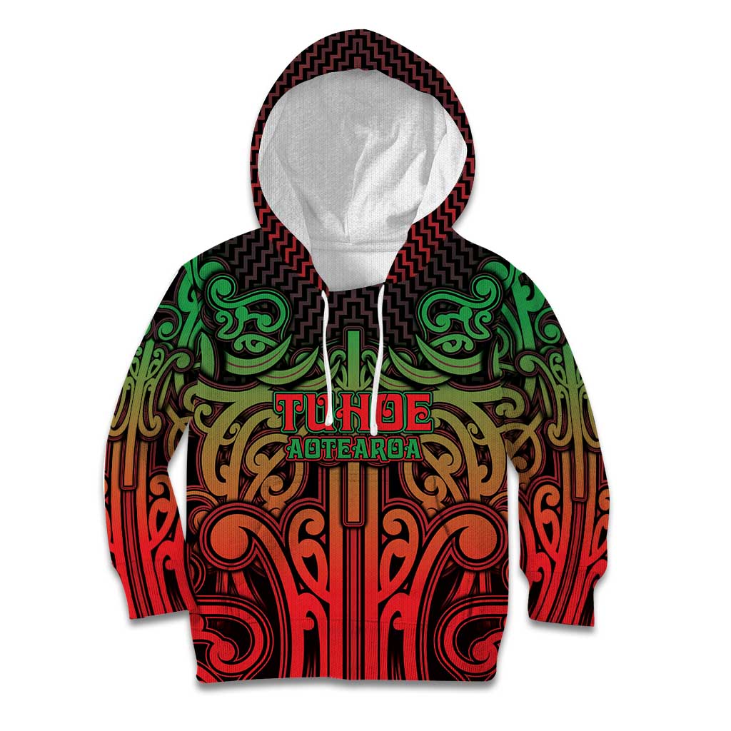 Custom Aotearoa Tuhoe Kid Hoodie Maori Tribal Pattern Mix Poutama