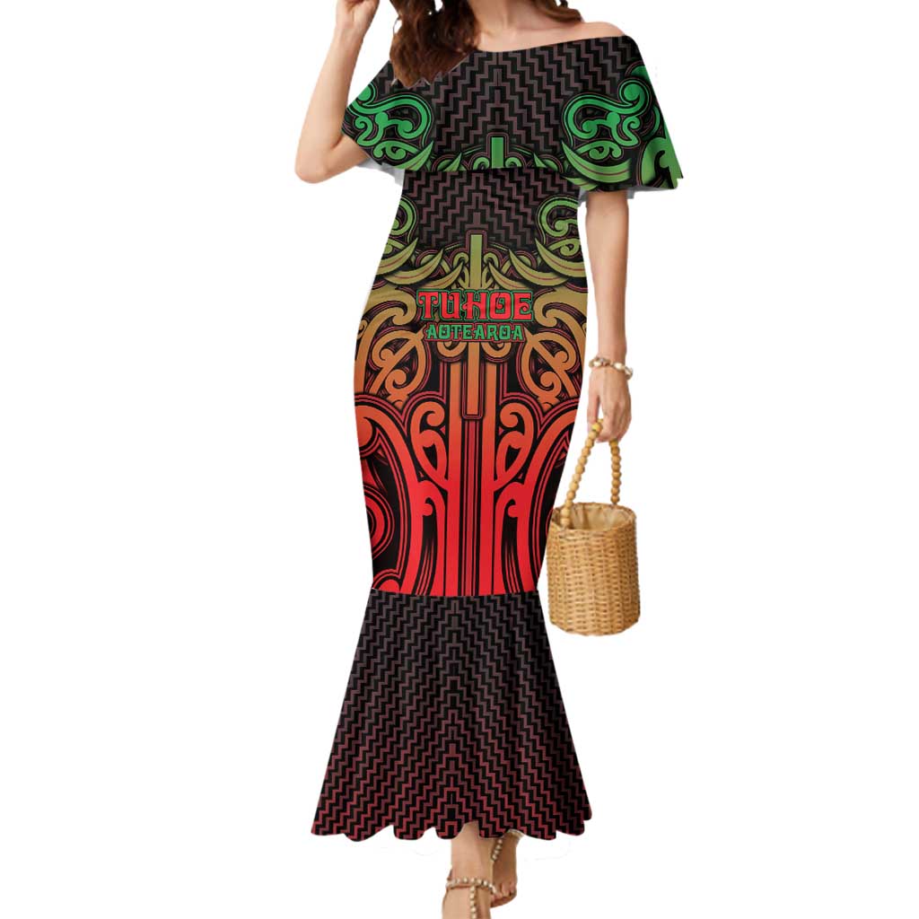 Custom Aotearoa Tuhoe Mermaid Dress Maori Tribal Pattern Mix Poutama