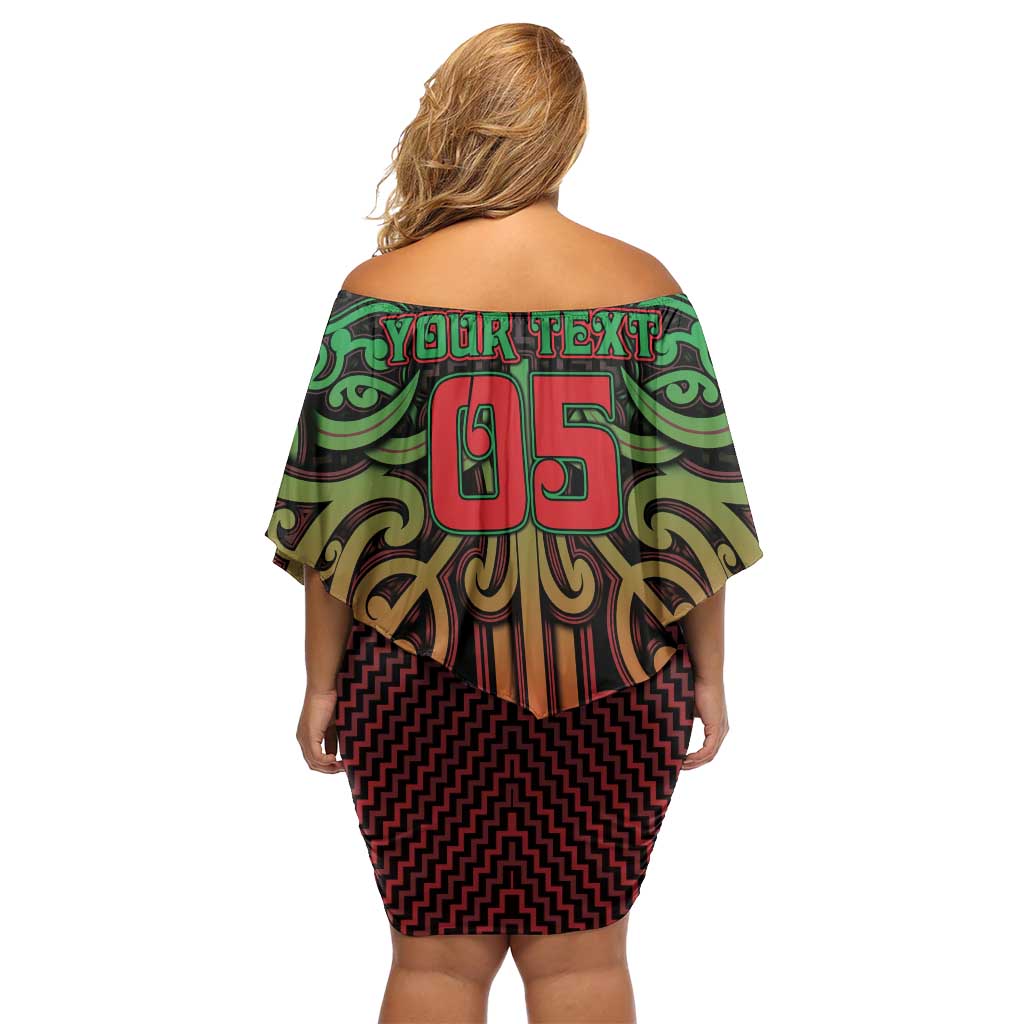 Custom Aotearoa Tuhoe Off Shoulder Short Dress Maori Tribal Pattern Mix Poutama LT05 - Polynesian Pride