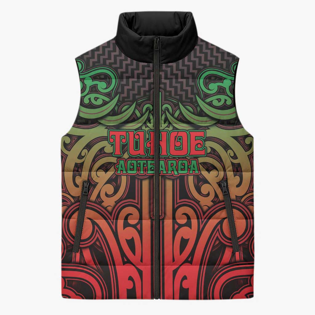 Custom Aotearoa Tuhoe Sleeveless Puffer Jacket Maori Tribal Pattern Mix Poutama