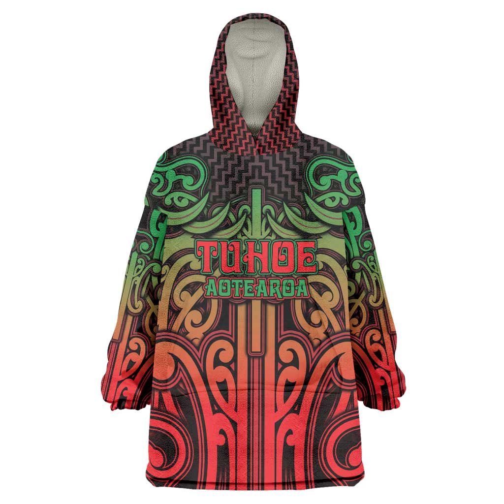 Custom Aotearoa Tuhoe Wearable Blanket Hoodie Maori Tribal Pattern Mix Poutama