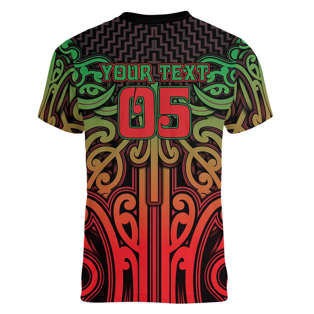 Custom Aotearoa Tuhoe Women V-Neck T-Shirt Maori Tribal Pattern Mix Poutama LT05 - Polynesian Pride