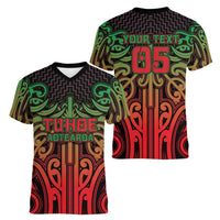 Custom Aotearoa Tuhoe Women V-Neck T-Shirt Maori Tribal Pattern Mix Poutama LT05 - Polynesian Pride