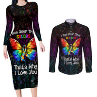 I See Your True Colors Personalised Couples Matching Long Sleeve Bodycon Dress and Long Sleeve Button Shirt Autism Awareness