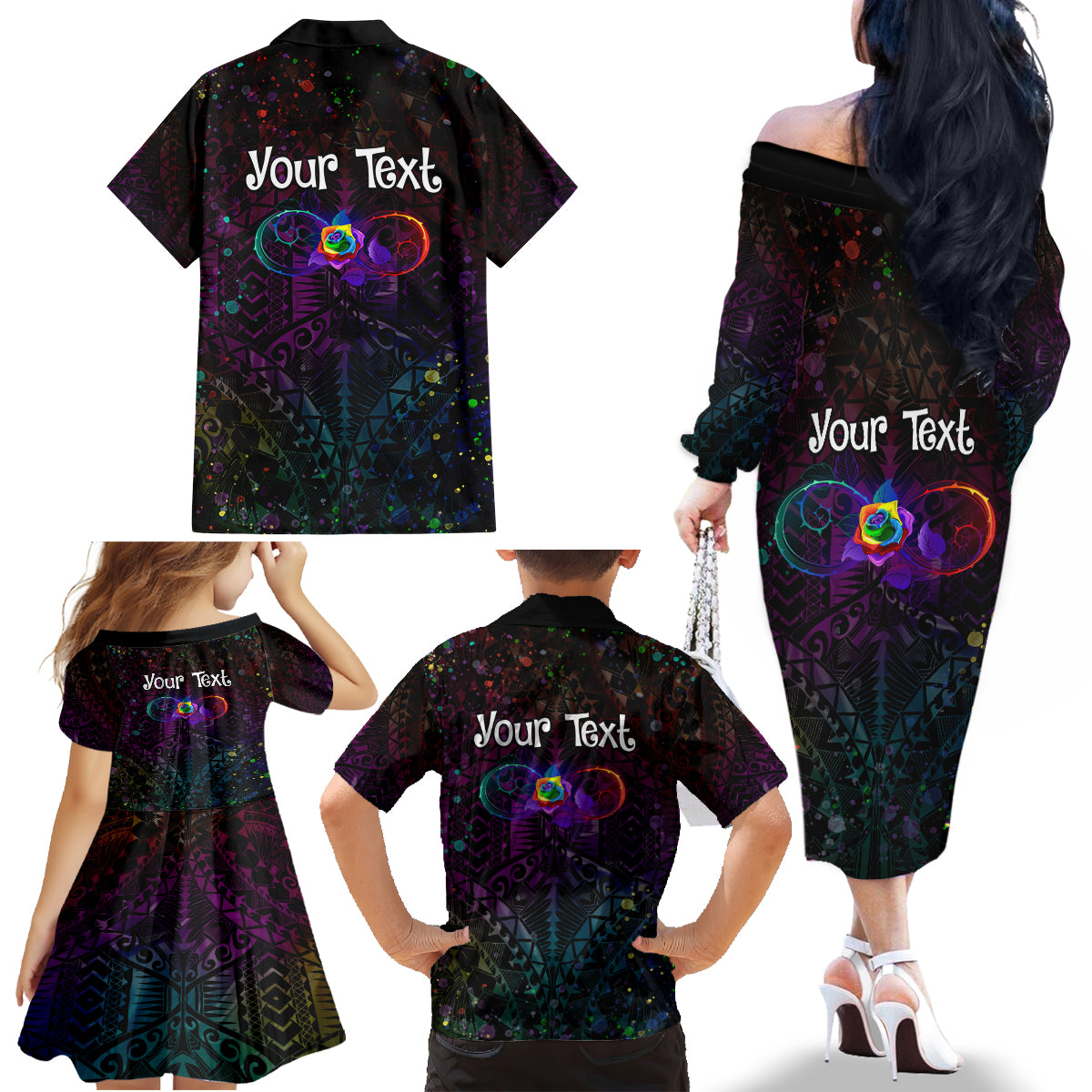 I See Your True Colors Personalised Family Matching Off The Shoulder Long Sleeve Dress and Hawaiian Shirt Autism Awareness