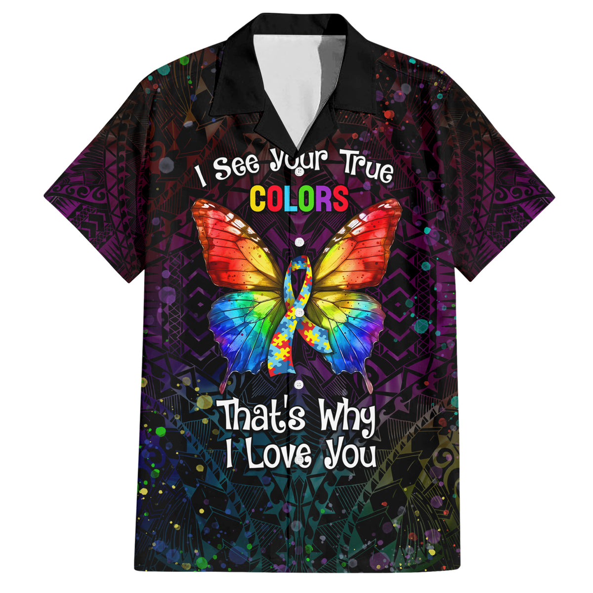 I See Your True Colors Personalised Family Matching Short Sleeve Bodycon Dress and Hawaiian Shirt Autism Awareness
