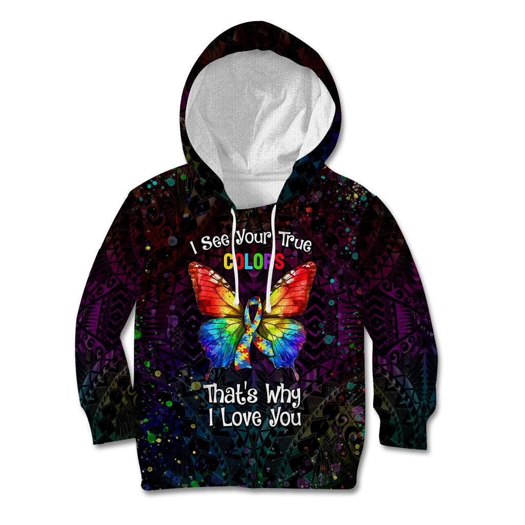 I See Your True Colors Personalised Kid Hoodie Autism Awareness LT05 Hoodie Black - Polynesian Pride