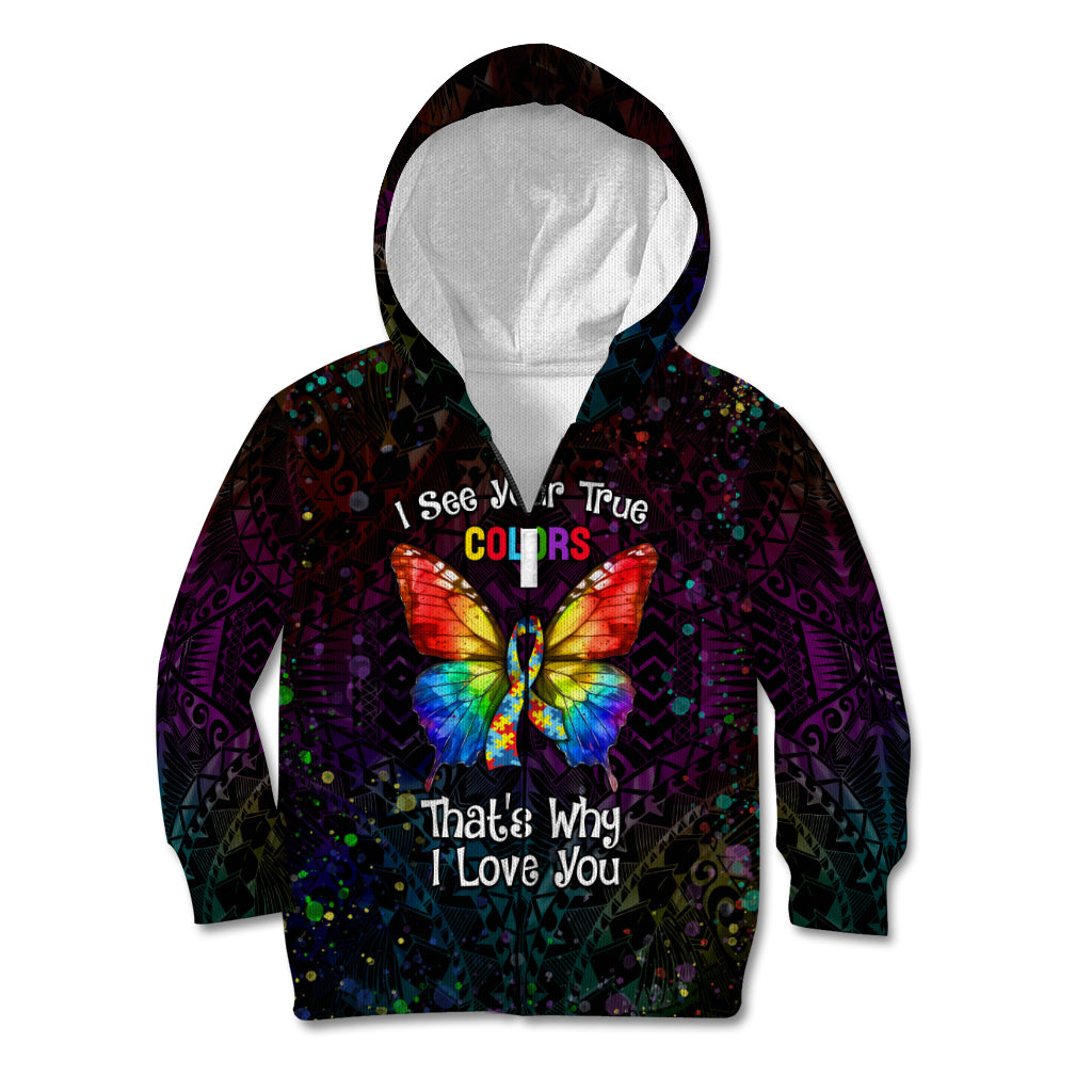 I See Your True Colors Personalised Kid Hoodie Autism Awareness LT05 Zip Hoodie Black - Polynesian Pride