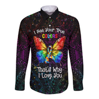 I See Your True Colors Personalised Long Sleeve Button Shirt Autism Awareness LT05 Unisex Black - Polynesian Pride